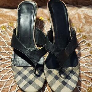 Burberry Black and Beige Check Sandals